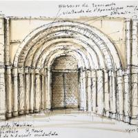 Croquis de façade, détails et sculptures, à la plume